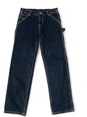 Brandy Melville Dark Indigo Straight-Leg Jeans with Contrast Stitching